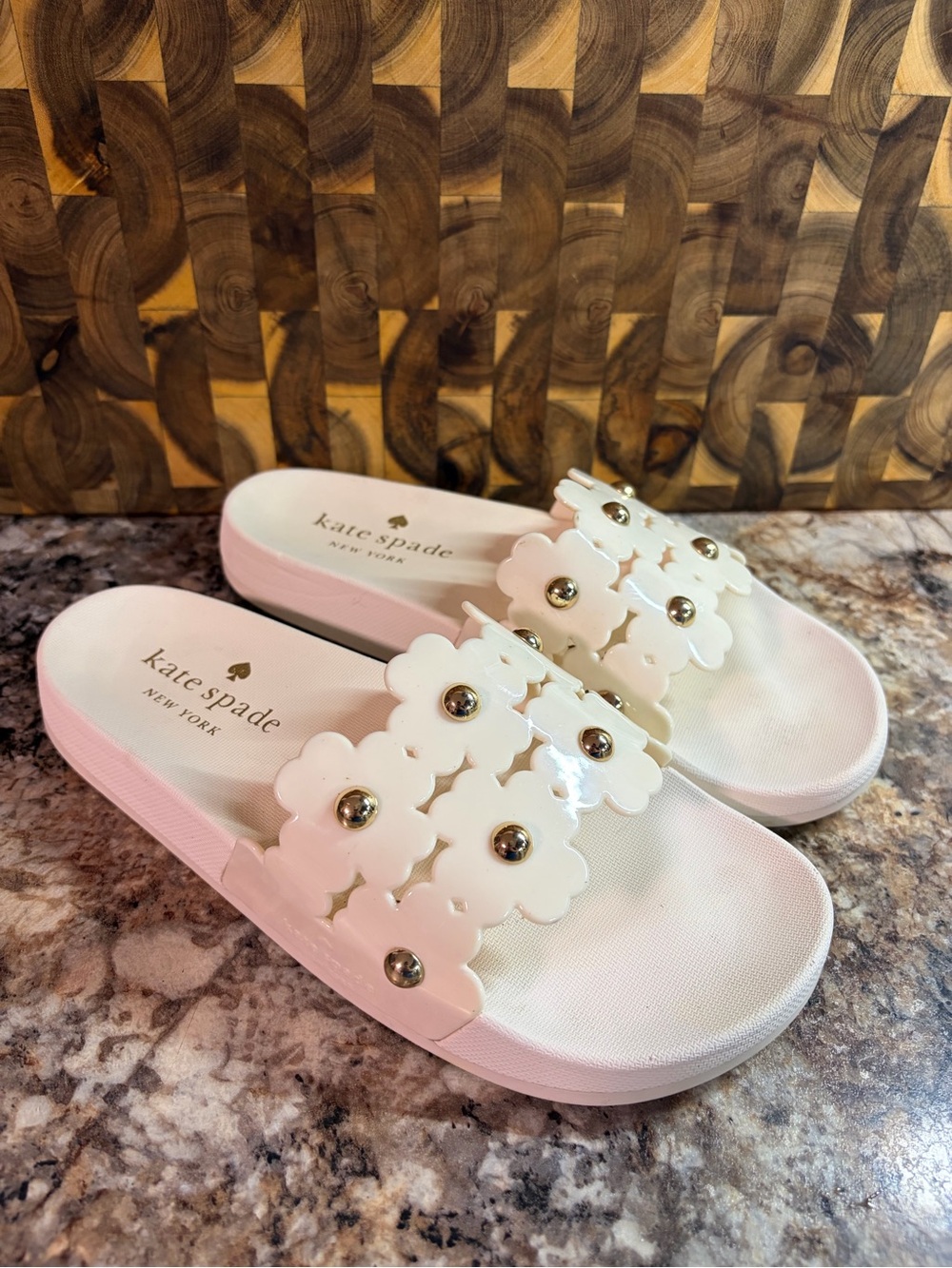 kate spade White Floral Strap Slide Sandals